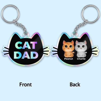Galaxy Cat Dad Cat Face Shape Watercolor Cute Cats Father‘s Day Gift Personalized Acrylic Keychain