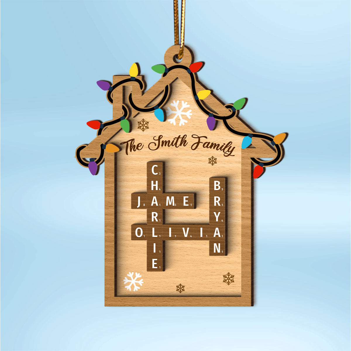 Family House Crossword Puzzle Personalized Wooden Ornament, Christmas Gift for Husband Wife Daughter Son