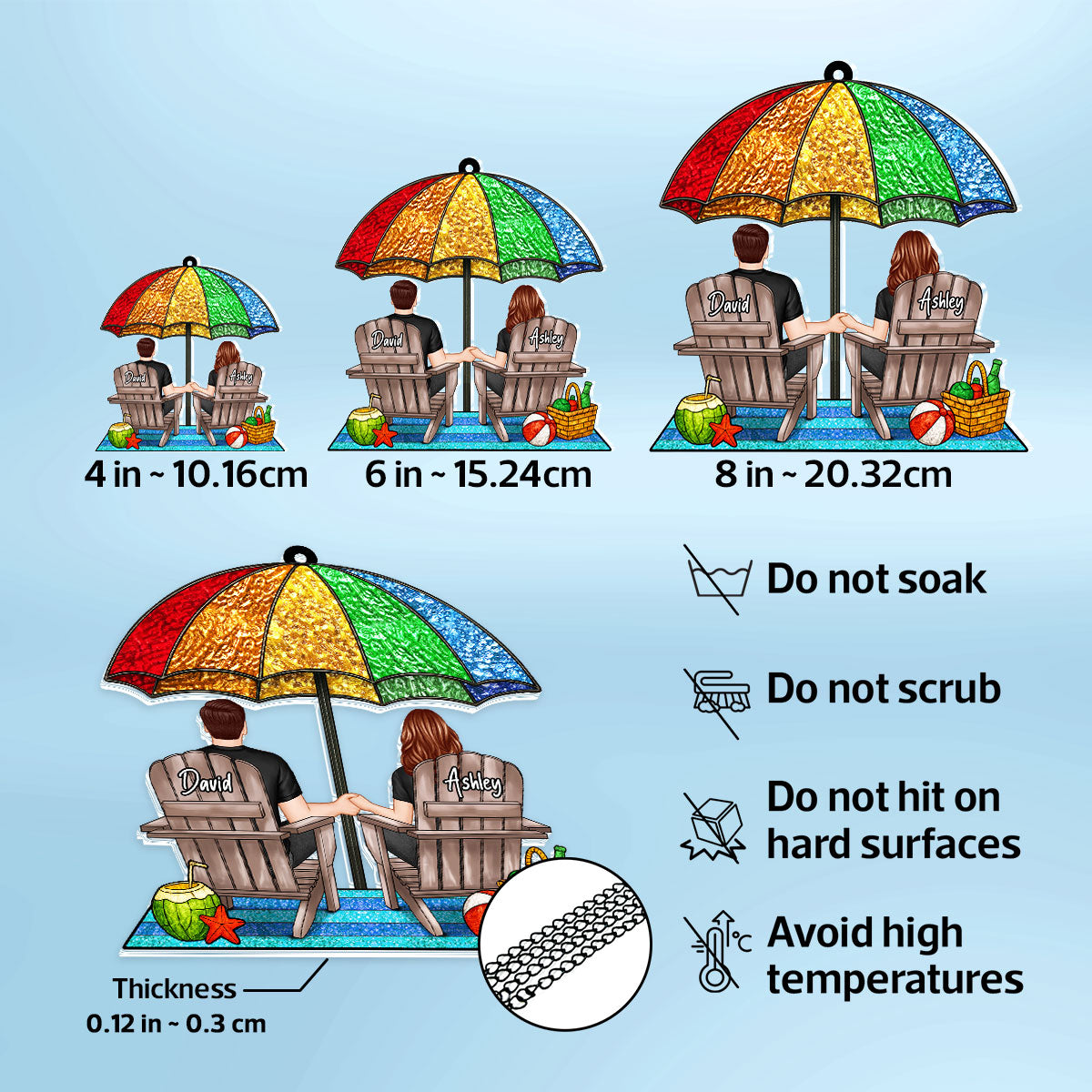 Under Beach Umbrella Happy Couple Personalized Suncatcher