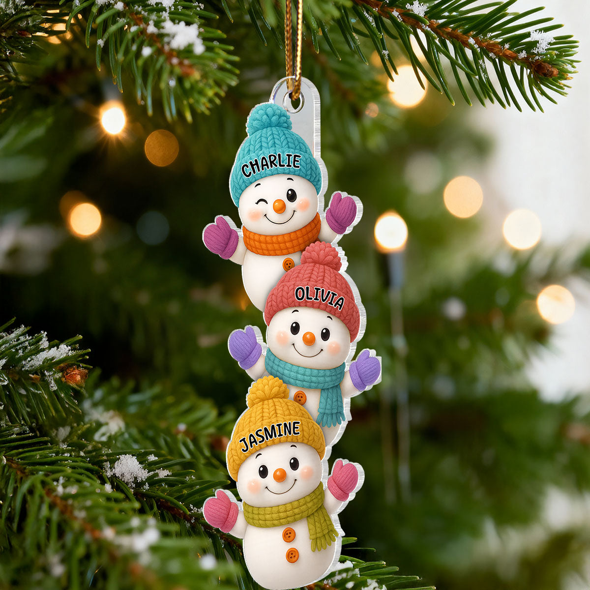 Stacked Snowman Our Grandkids Christmas - Personalized Acrylic Ornament - Gift For Grandparents, Grandkids, Family