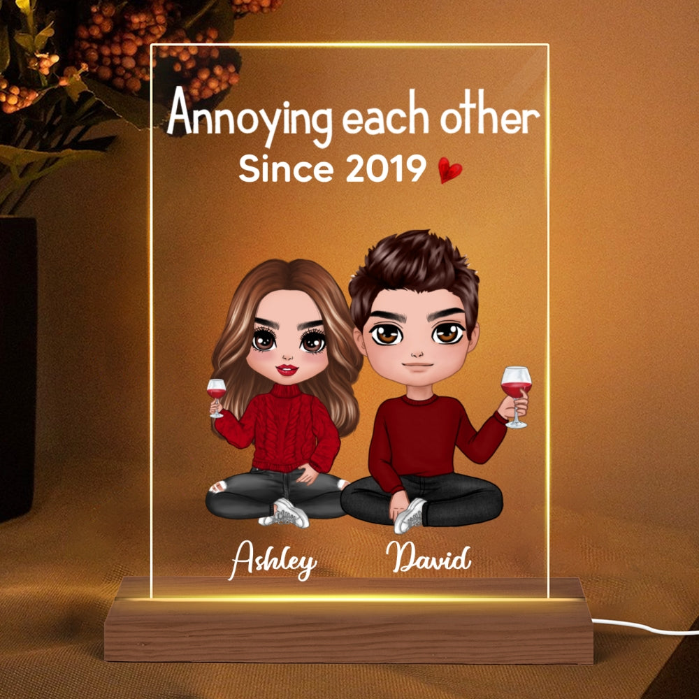 Doll Couple Sitting Valentine‘s Anniversary Gift For Him Gift For Her 7 Colors Plaque LED Night Light