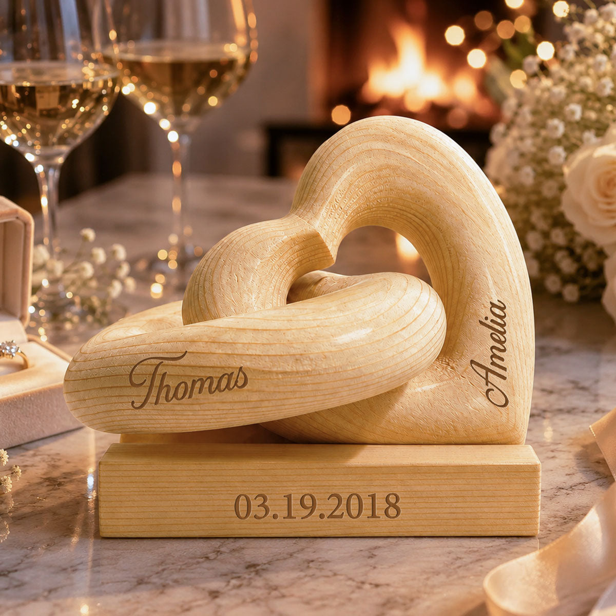 Personalized Wooden Heart Sculpture, Custom Couple Names Gift, Romantic Anniversary Gift, Heartfelt Gift for Her, Gift for Him