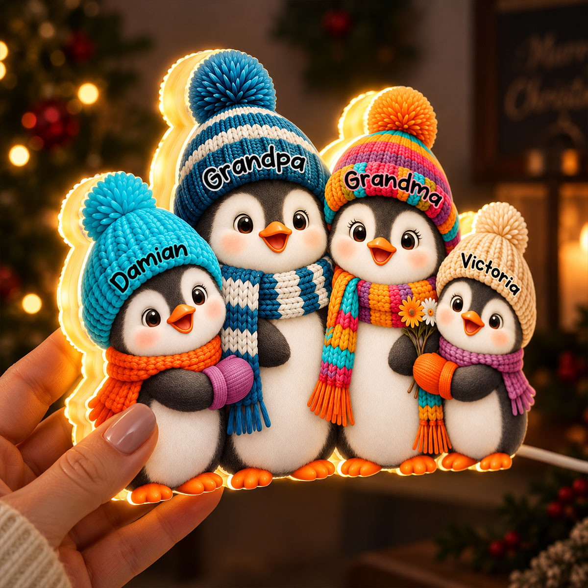 Grandma & Grandpa’s Little Penguins – Personalized Light Box - Christmas Gift For Grandparents