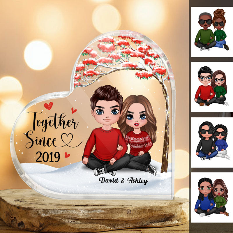 Doll Embracing Couple Under Red Tree Gift For Him For Her Personalized Heart Plaque