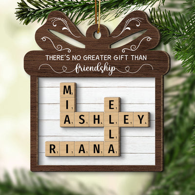 No Greater Gift Than Friendship Crossword Puzzle Art Personalized 2-Layer Wooden Ornament, Gift For Besties, Best Friends