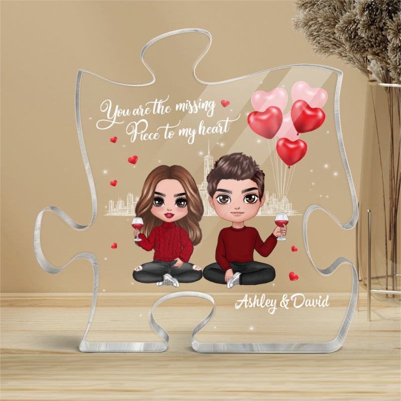 The Missing Piece To My Heart Doll Couple Personalized Puzzle Acrylic Plaque - Valentine‘s Day Gift For Him, Gift For Her