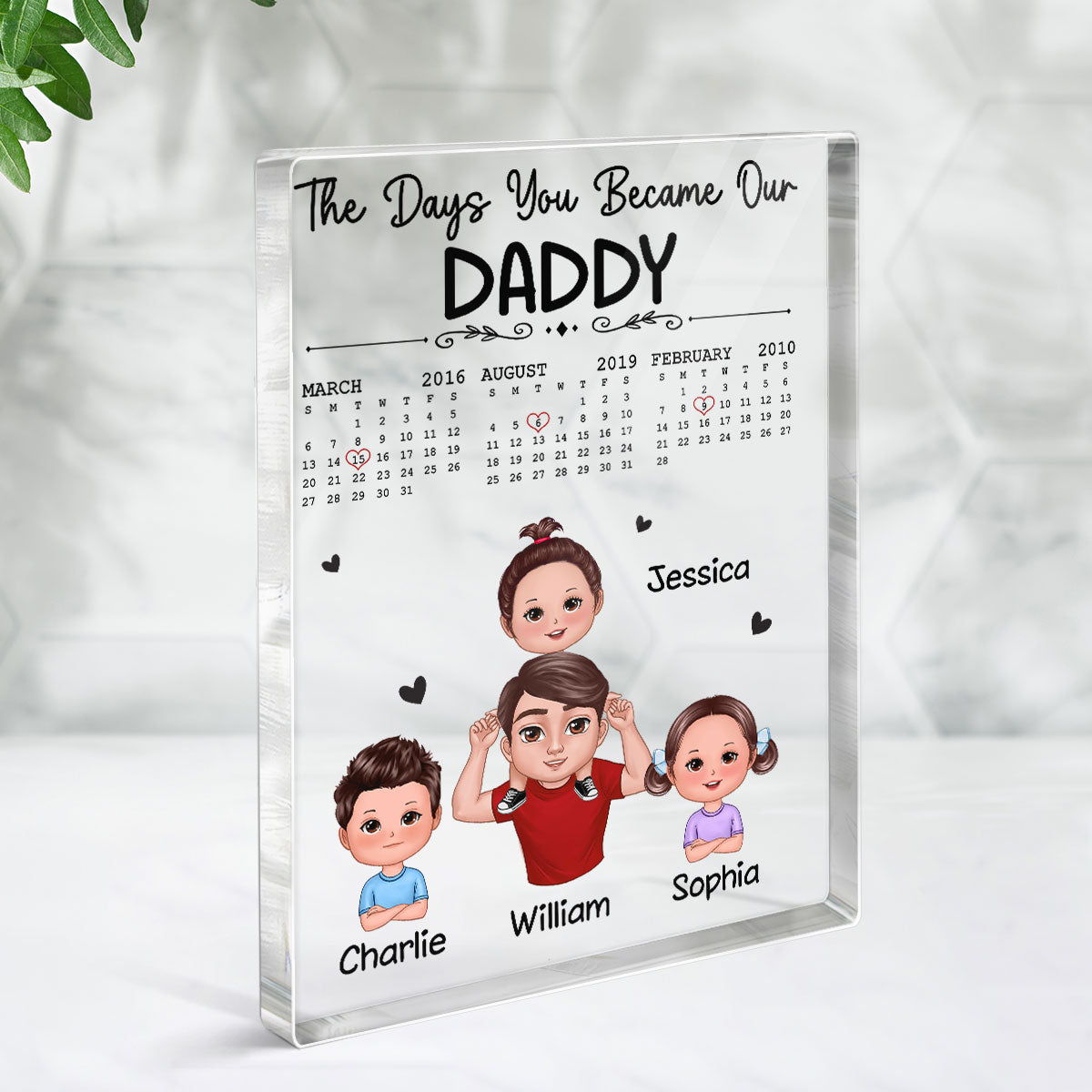 Doll Dad And Kids Piggyback The Days You Became Our Dad Personalized Vertical Rectangle Acrylic Block Plaque