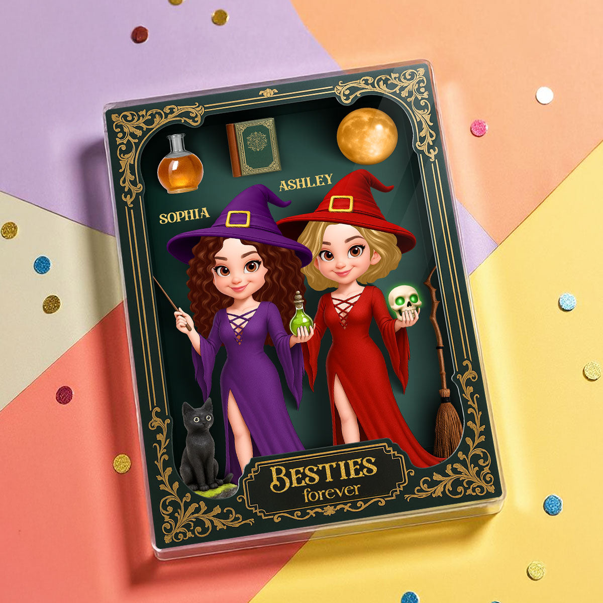 Besties Sisters 3D Effect Witch Action Figure Gothic Style Personalized Acrylic Block