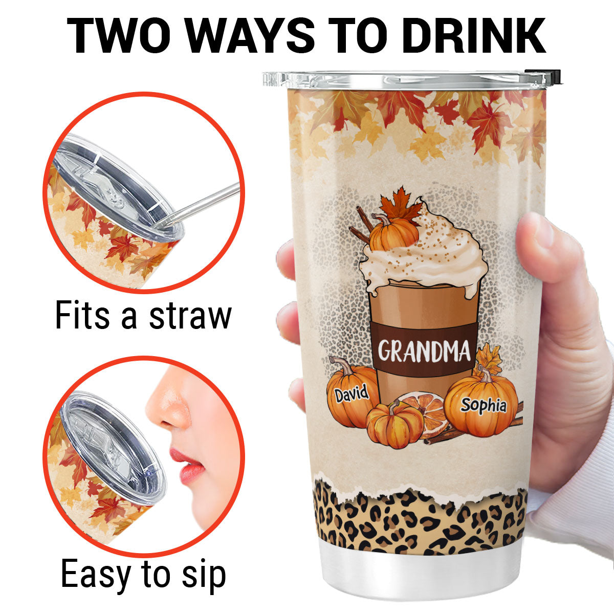Grandma Pumpkin Spice Latte And Pumpkids Fall Season Personalized Tumbler