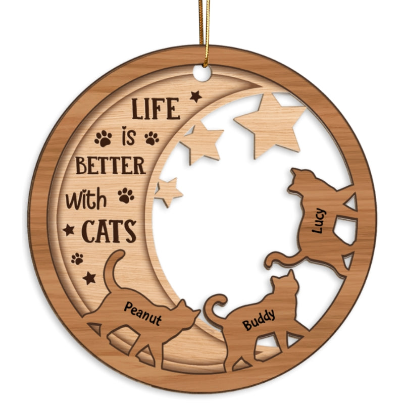 Cats Walking On Moon Personalized Wooden Ornament