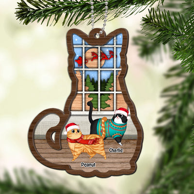 Full Cat Shaped Personalized Christmas 2-Layer Wooden Ornament
