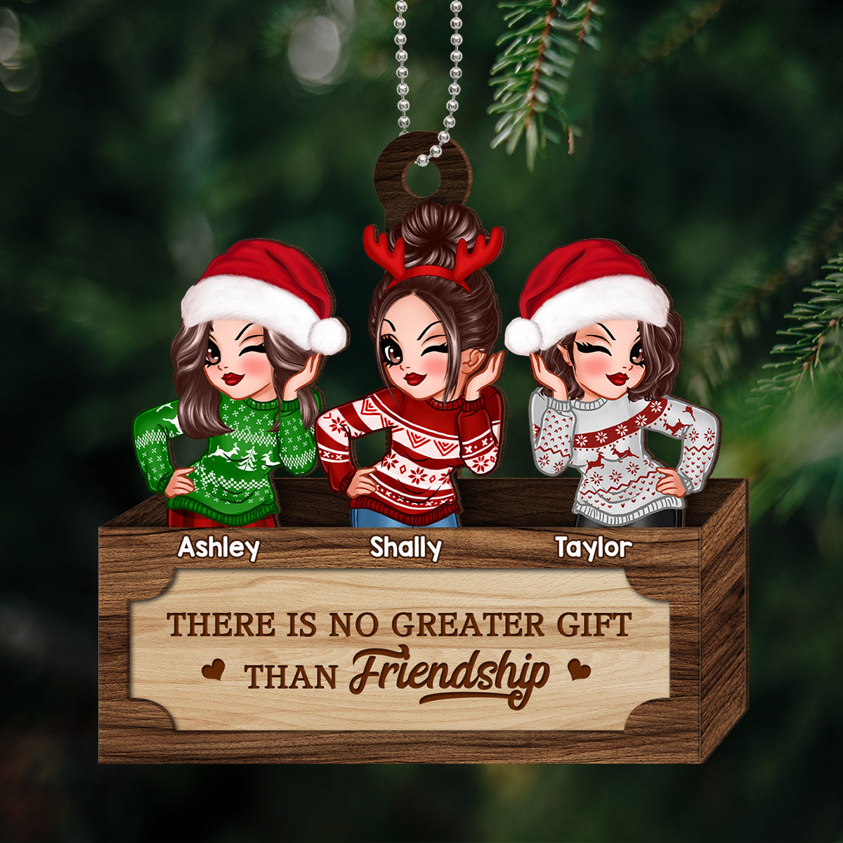 Christmas Besties Sister In Box Personalized 2-Layer Wooden Ornament