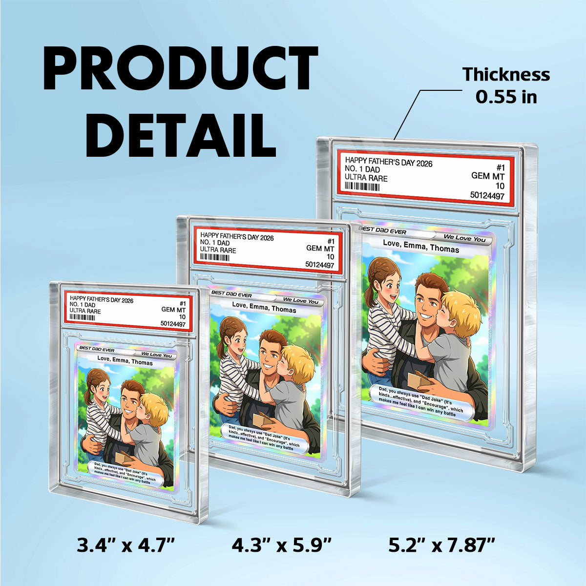 Best Dad Ever Trading Card Cartoon Style - Personalized Acrylic Block Plaque - Father's Day Gift For Dad, Husband