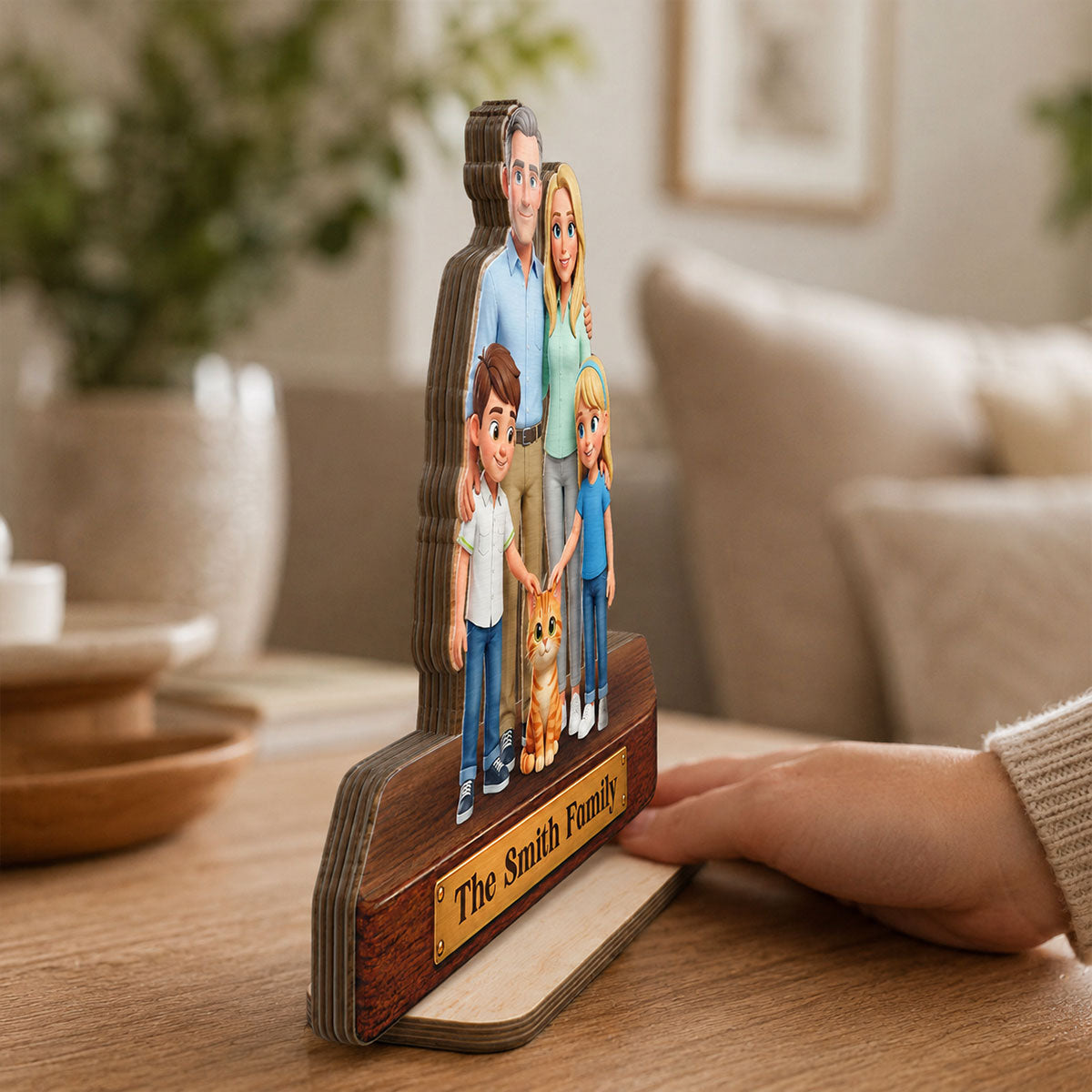 Cartoon Family Portrait From Photo 2D Flat - Personalized Wooden Plaque