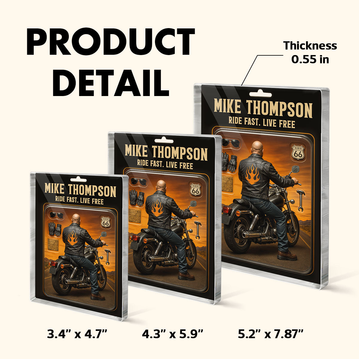 Biker Dad Grandpa Man Figure Style Personalized Acrylic Block Plaque