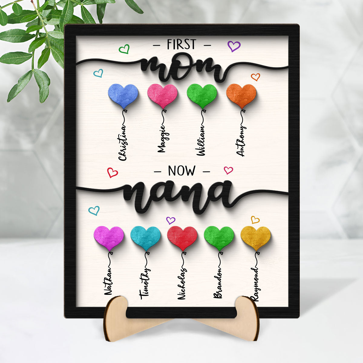 First Mom Now Grandma Balloons Personalized 2-Layer Wooden Plaque