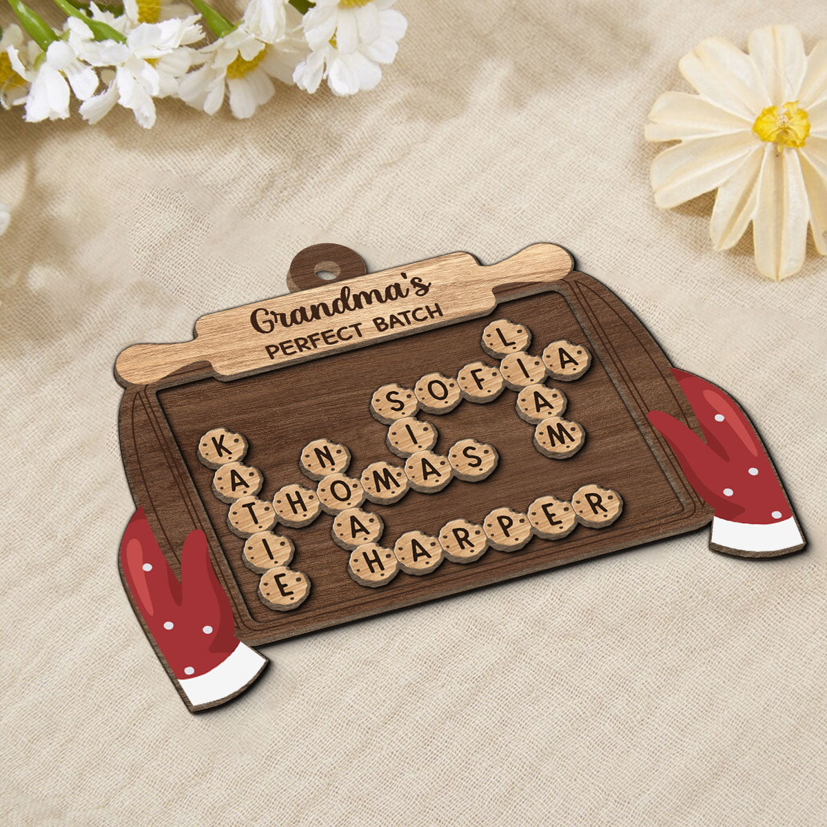 Grandma's Batch Santa's Favorite Cookies Crossword Puzzle Personalized 2-Layer Wooden Ornament
