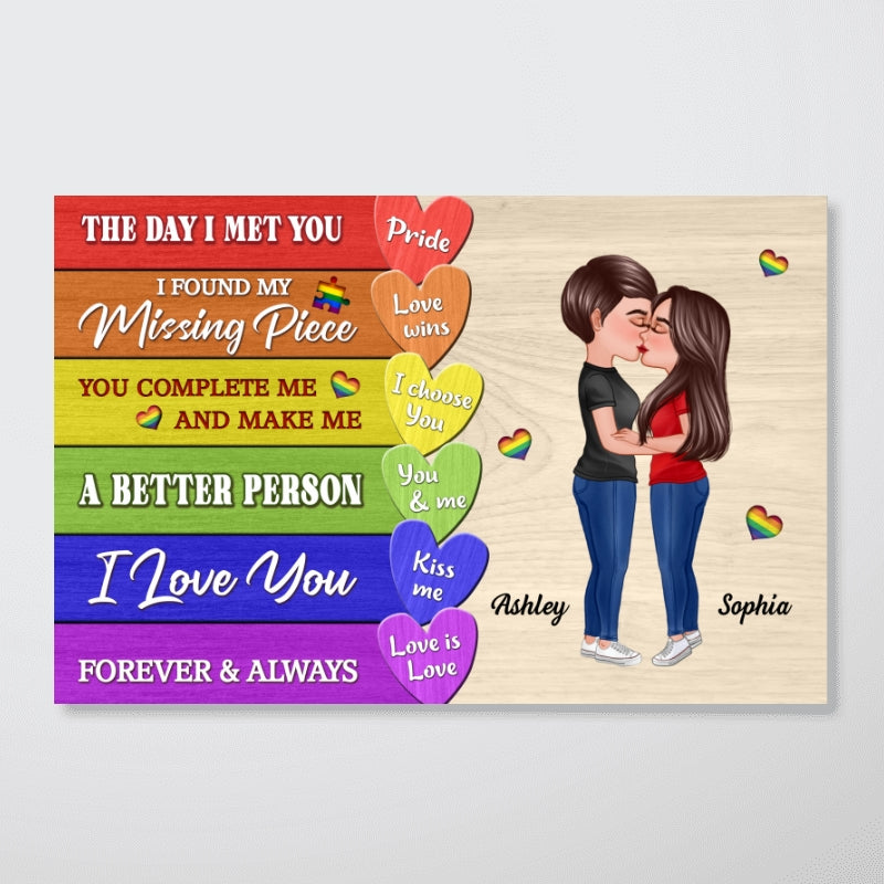 Couple Kissing Colorful Woods Pallete Personalized Poster, Pride Month gift