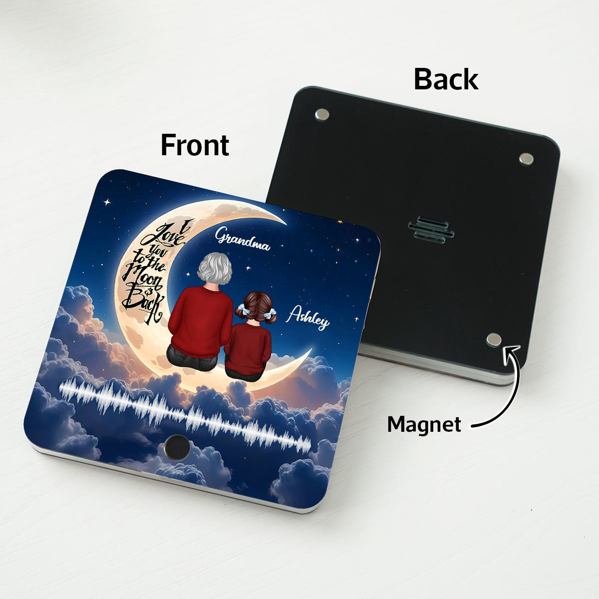 Grandma & Grandkid Back View Love You To The Moon And Back Voice Message Personalized Music Fridge Magnet