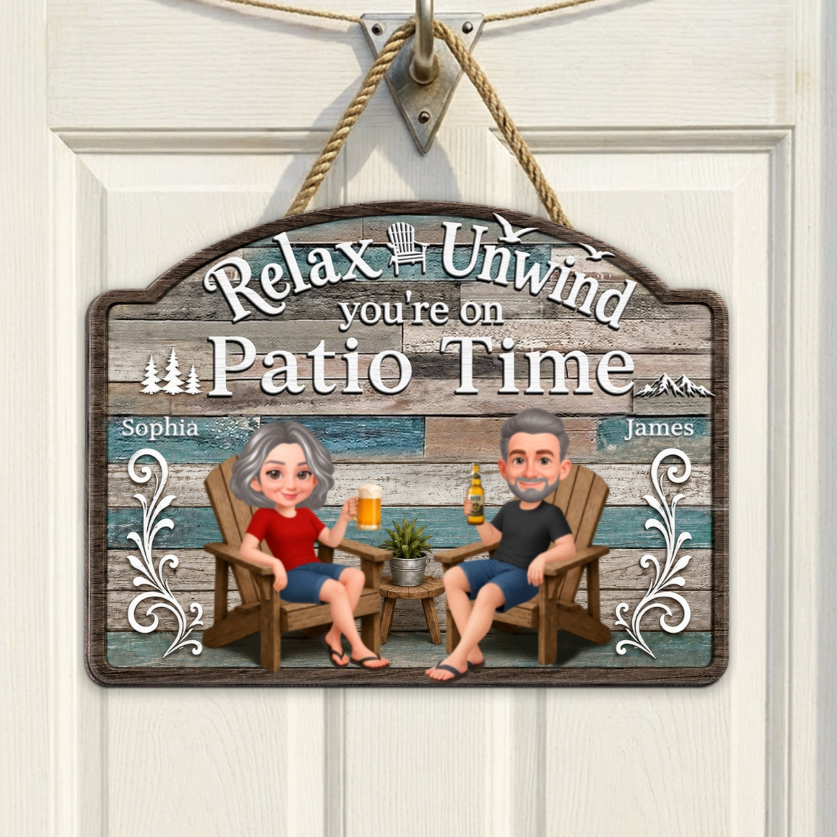 Relax Unwind You're On Patio Time - Personalized Wood Sign - Decor Patio Sign