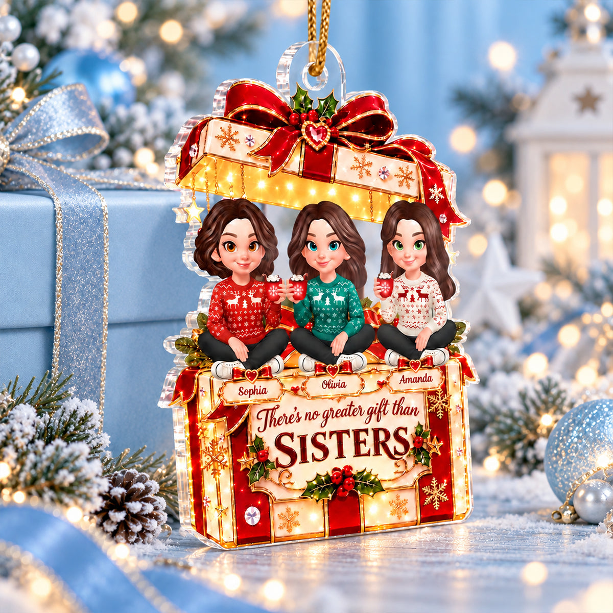 No Greater Gift than Sisters - Personalized Acrylic Ornament - Christmas Gift for Sisters, Siblings, Best Friends