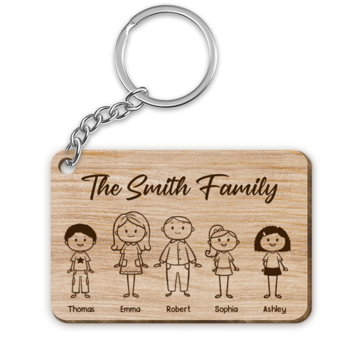 Stick Family Couple Kid Dog Cat Personalized Wooden Keychain