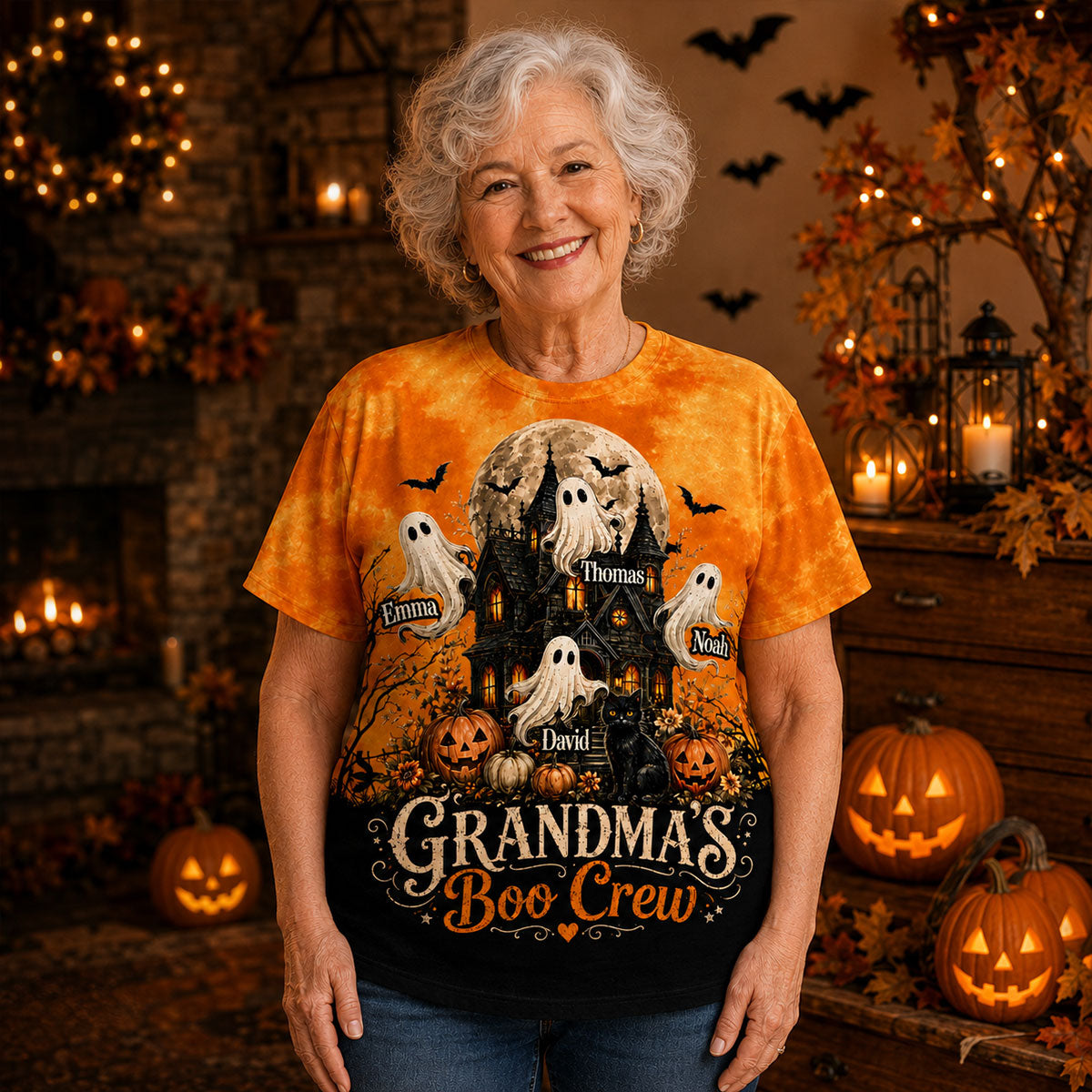 Halloween Theme Grandma Boo Crew - Personalized Shirt - Halloween Gift For Grandma
