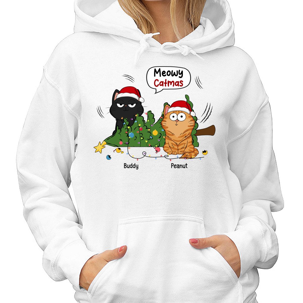 Meowy Catmas Funny Cats Knocked Down Christmas Tree Personalized Shirt