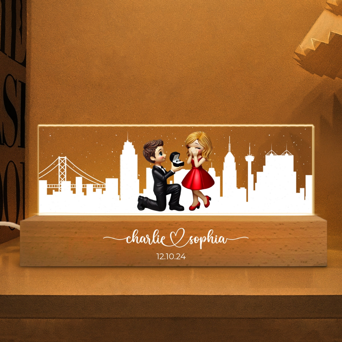Personalized Skyline LED Night Light Anniversary Gift, Engagement Gift, Bridal Shower Gift for Couple, Best Friends