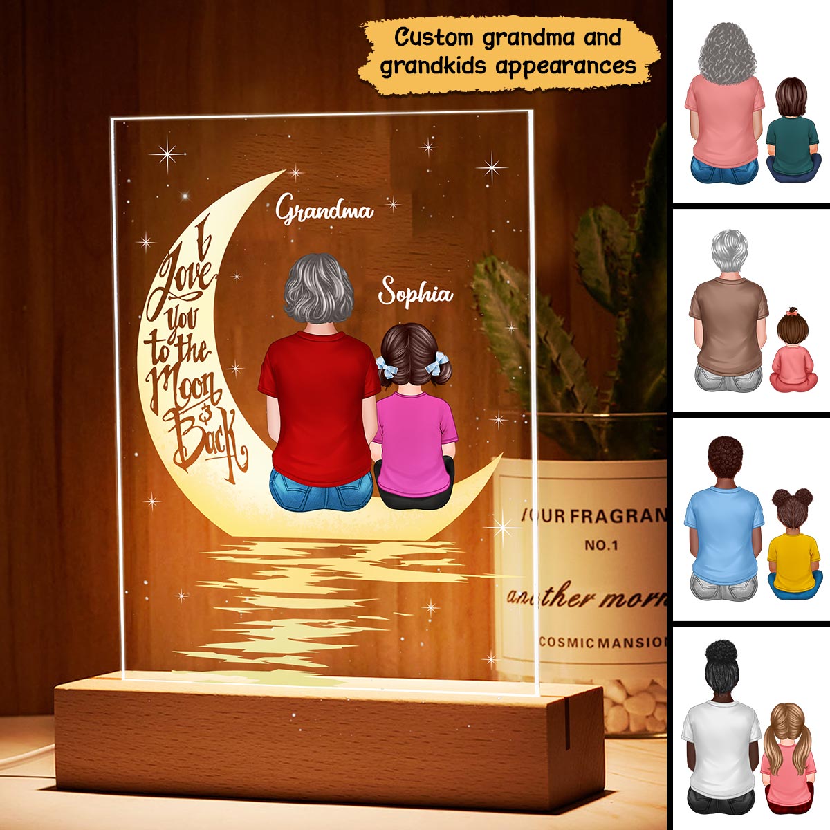 Grandma Grandkid In The Moonlight Personalized Plaque LED Night Light, Acrylic LED Lamp
