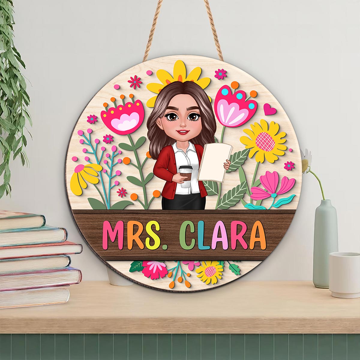 Teacher Flower Pattern Personalized Wood Sign| Back To School Gift For Teachers, Classroom Decoration