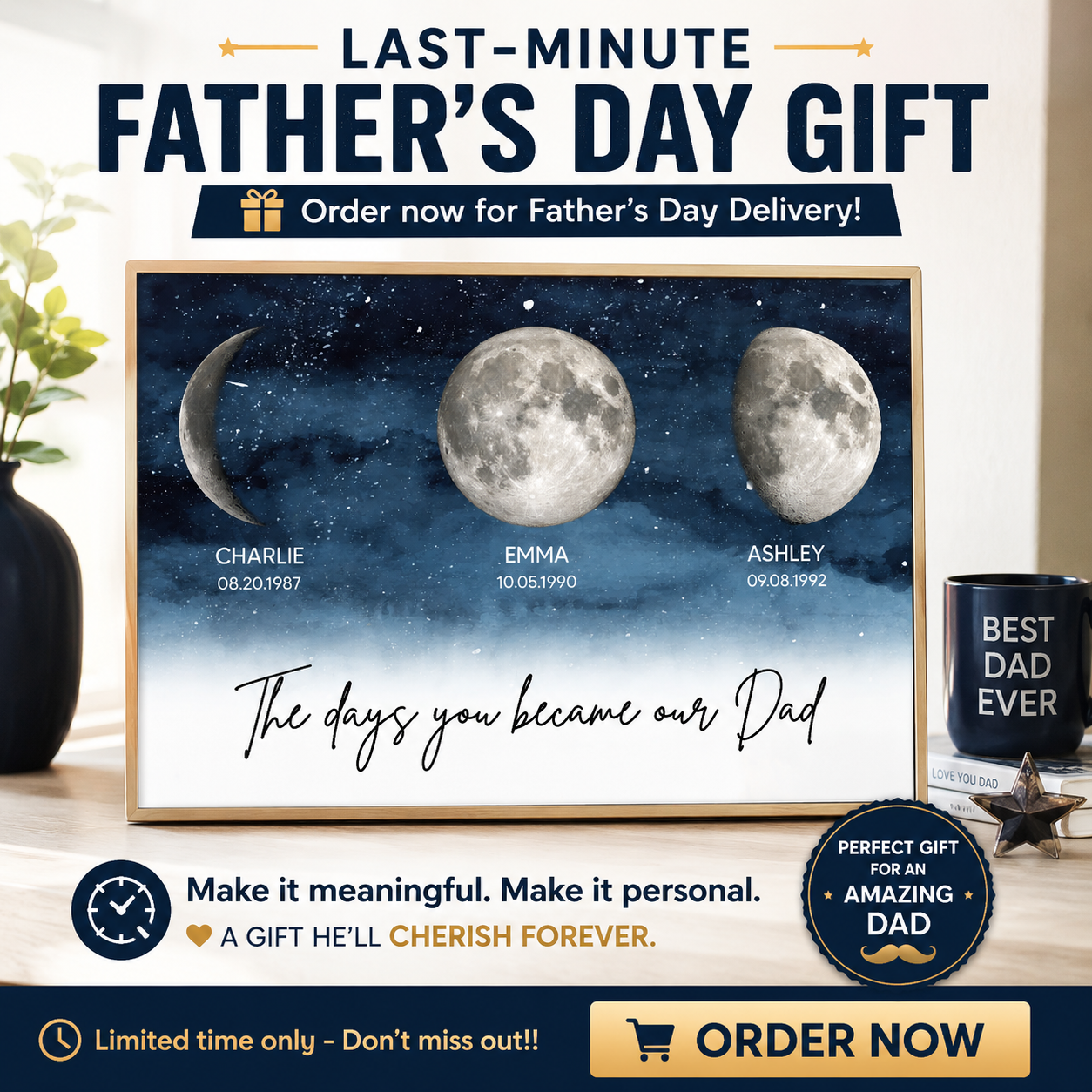 Starry Night Custom Birth Moon Phase The Days You Became Our Dad Personalized Poster, Father's Day Gift