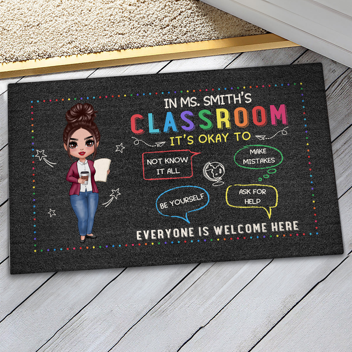 In Teacher Classroom It‘s Okay Everyone Is Welcome Here Personalized Doormat
