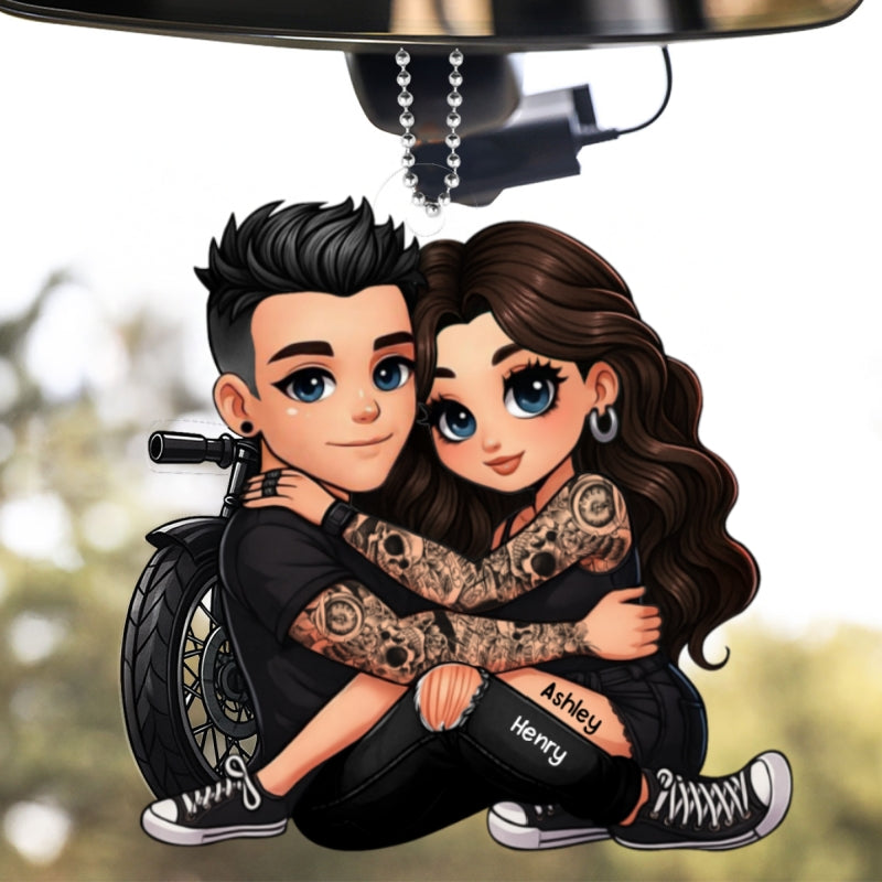 Biker 3D Cartoon Effect Couple Personalized Acrylic Car Ornament, Gift for her, Gift for him, Motorcycle Lovers