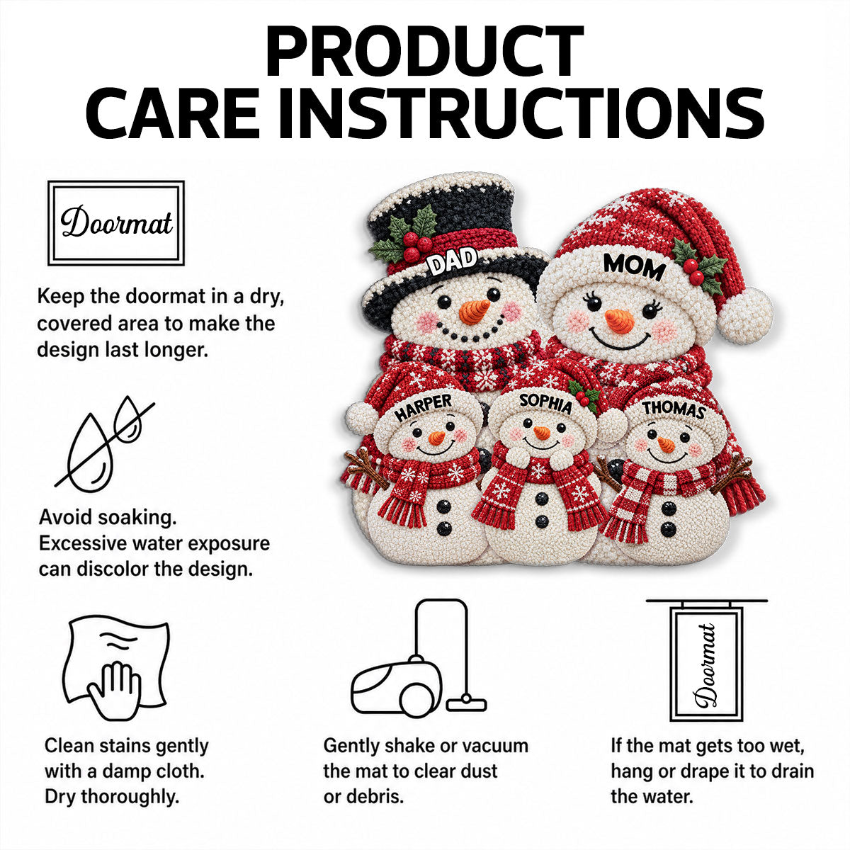 Christmas Cute Snowman 2D Flat Printed - Personalized Doormat - Christmas Decor For Family, Grandparents