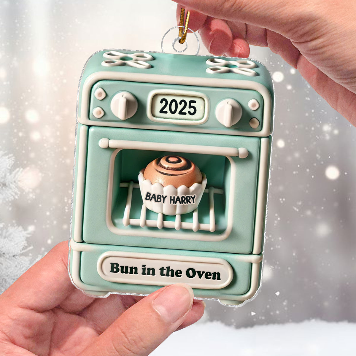 Cute Bun In The Oven Pregnancy Announcement Expecting Baby Arriving Christmas 3D Effect Personalized Acrylic Ornament