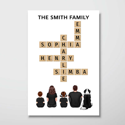 Family Back View Sitting Home Decor Unique Gift For Family Friends Make Your Own Crossword Personalized Poster