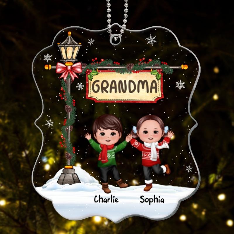 Christmas Happy Doll Kids Under Lamp Post Personalized Acrylic Ornament
