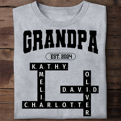 Grandpa Est Date Grandkids Names Crossword Puzzle Personalized Shirt