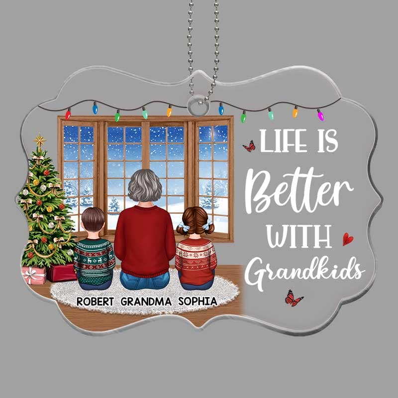 Sitting By Window Grandma Grandpa Grandkids Personalized Acrylic Ornament