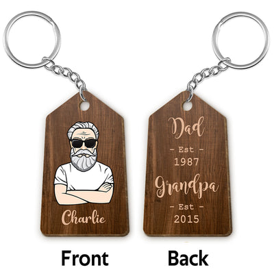 Grandpa Est. Gift For Grandpa Personalized Wooden Keychain