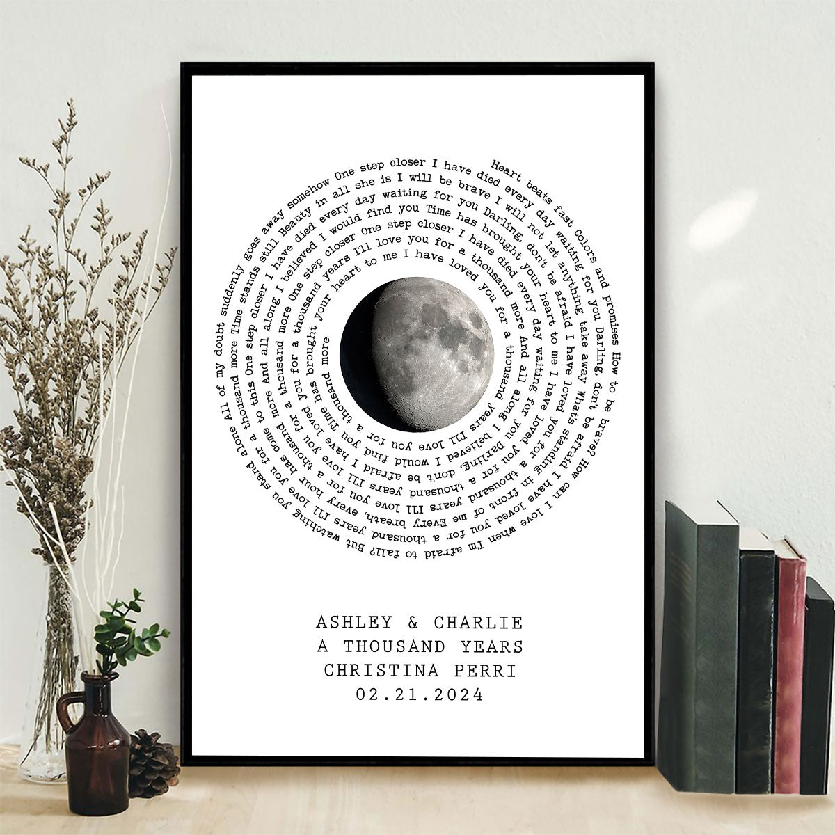 Couple Custom Moon Phase Anniversary Date Favorite Song Lyrics Vinyl Record Personalized Poster, Anniversary Gift, Wedding Gift For Couple