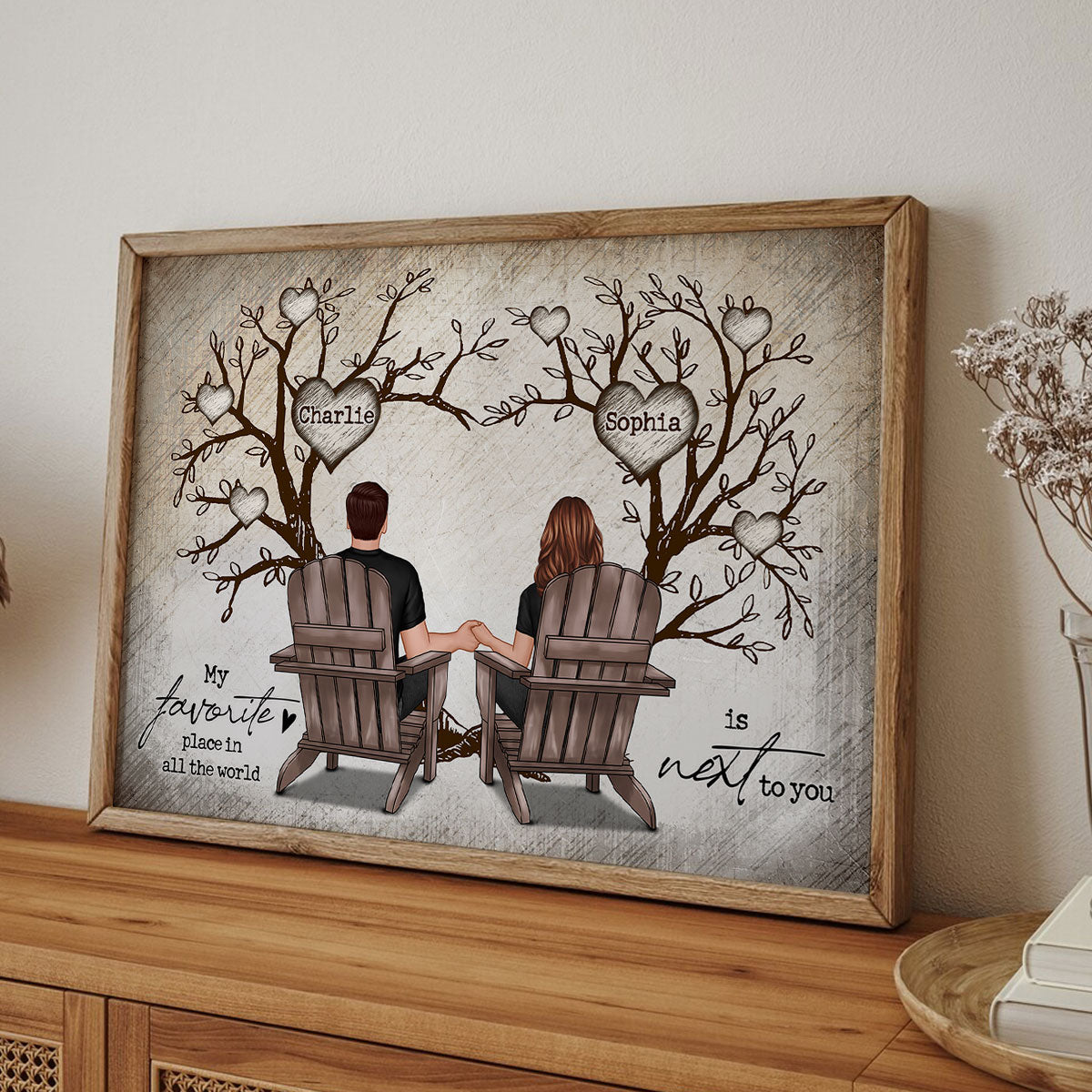 Couple Heart Tree Sitting Personalized Poster, Home Decoration, Anniversary Gift For Couple,  Gift For Him, For Her