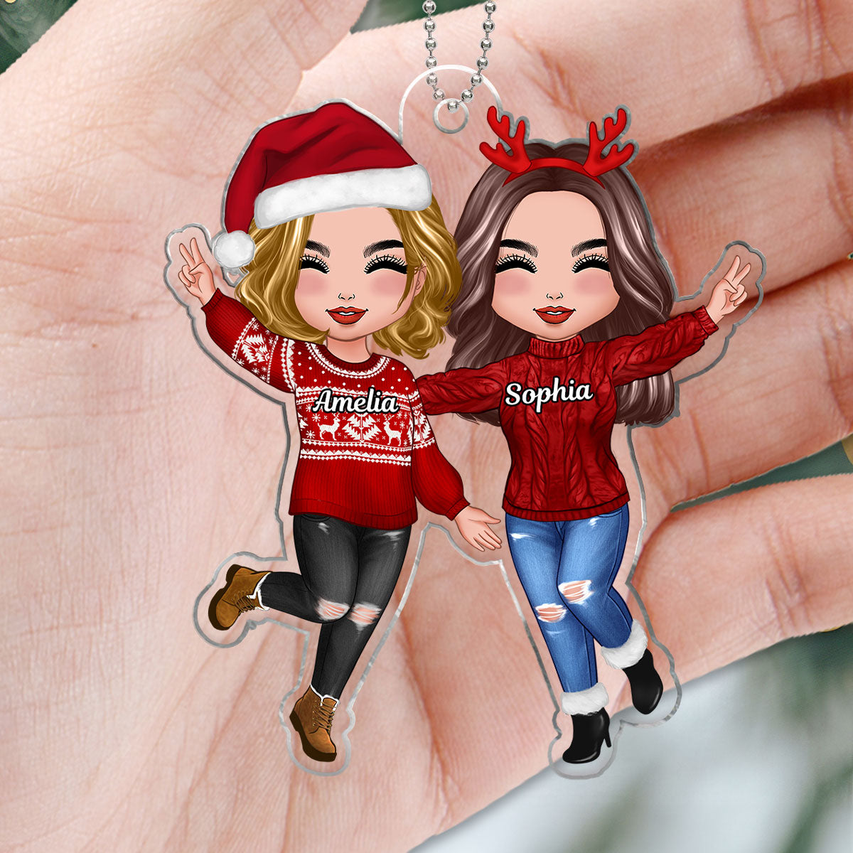Happy Doll Besties Sisters Christmas Gift For Best Friends Personalized Acrylic Ornament