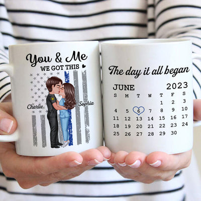 You & Me We Got This Hero Couple Kissing Anniversary Calendar Keepsake Personalized Mug