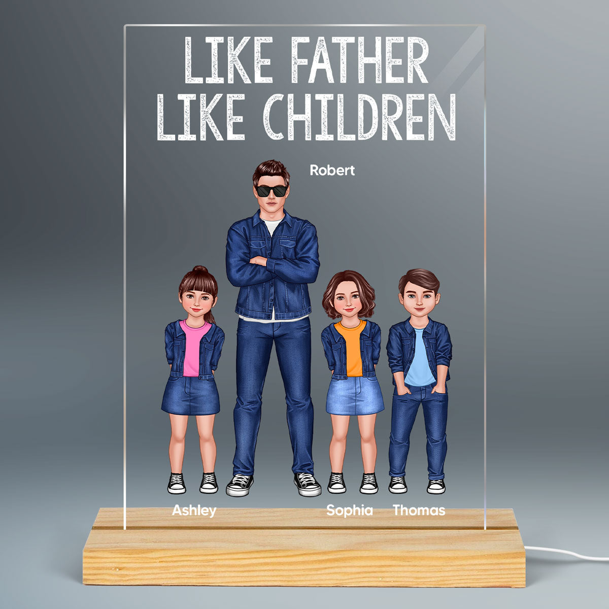 Like Father Like Daughters Like Sons Dad And Kids Standing Front View Personalized Rectangle Acrylic LED Night Light