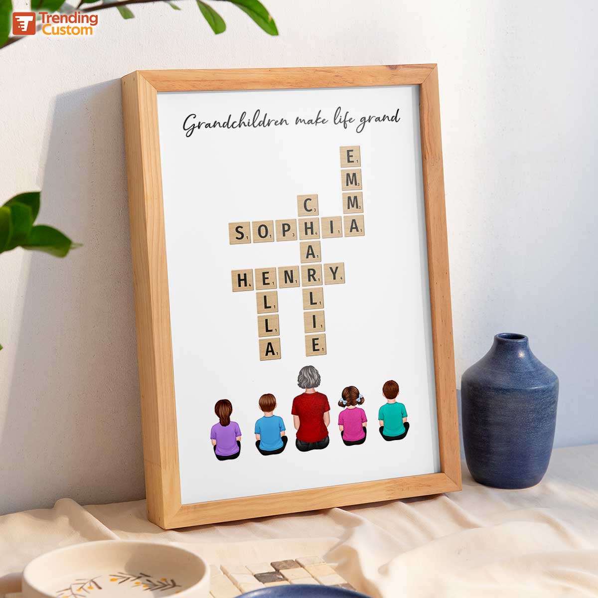 Our Grandchildren Names In Crossword Unique Gift For Grandma Grandpa Grandparents Back View Sitting Personalized Poster