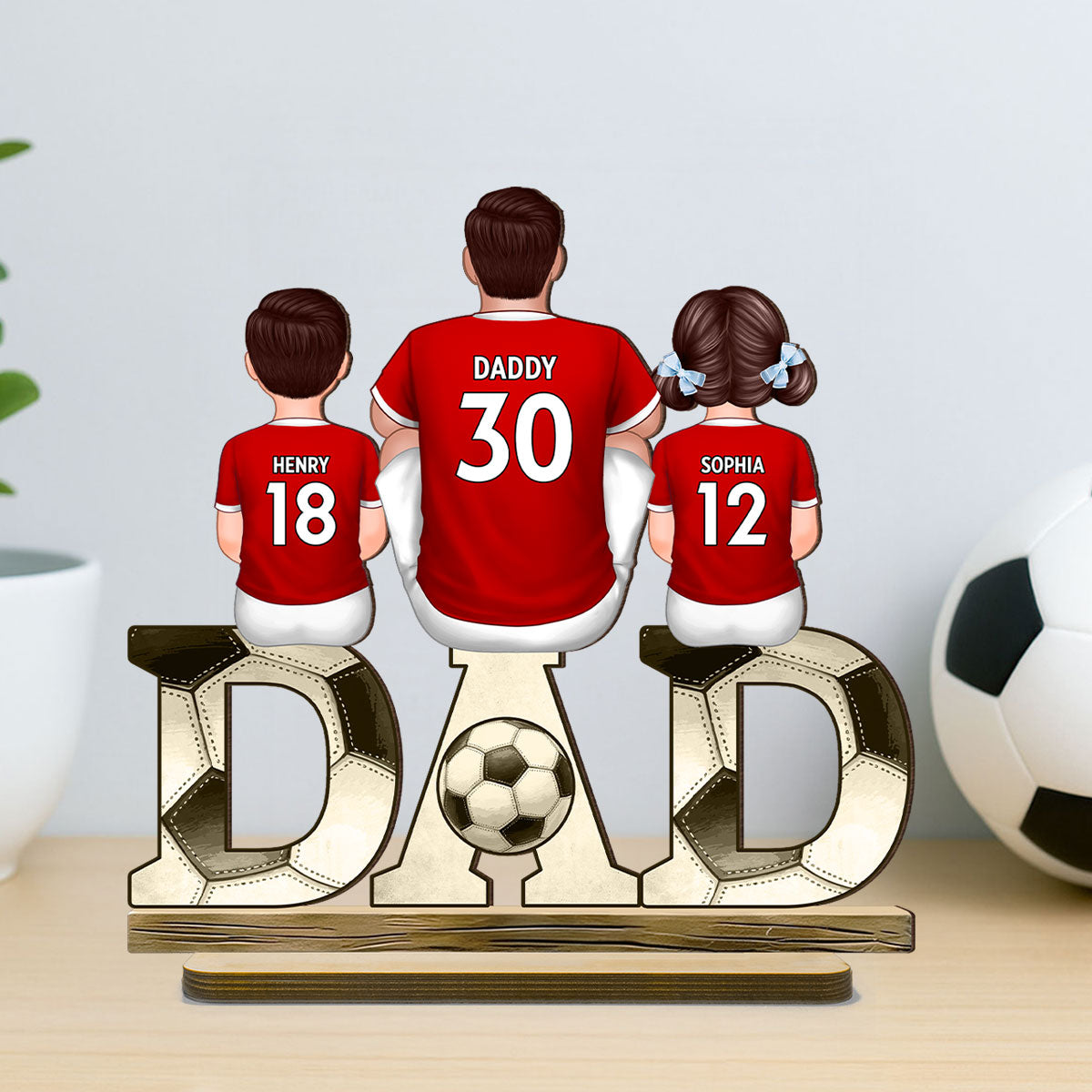 Soccer Dad & Kids - Personalized 2-Layered Wooden Plaque - Gift For Dad, Gift For Husband, Gift For Grandpa