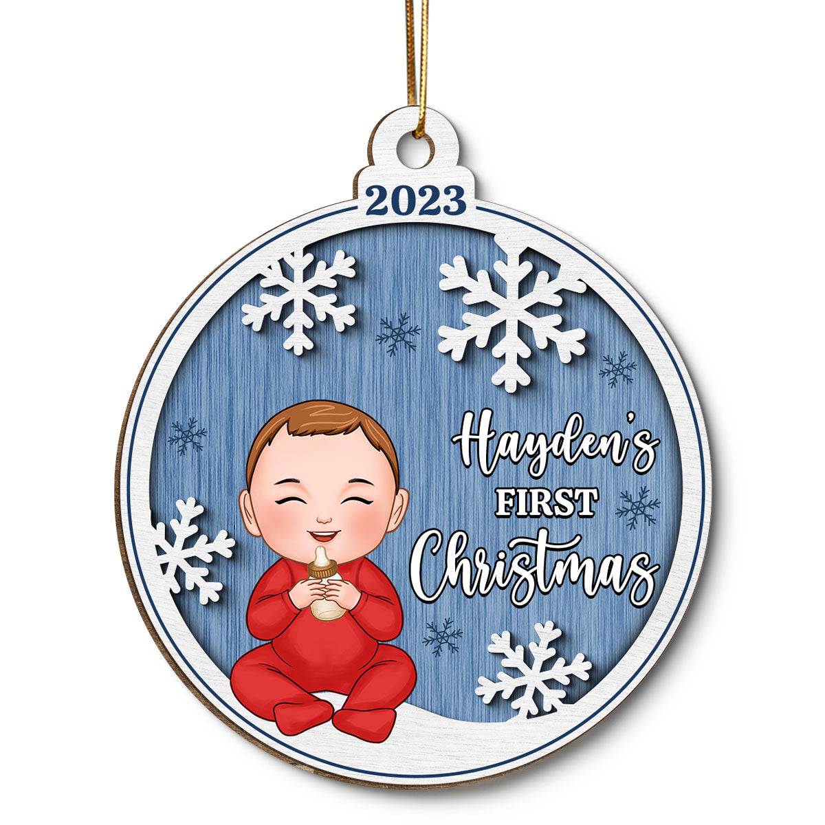 Baby‘s First Christmas Cute Baby Snow Personalized Wooden Ornament
