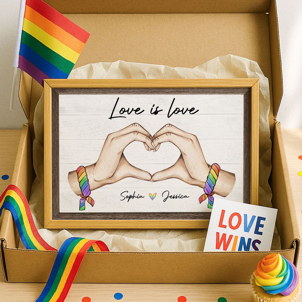 Pride Month LGBT Couple Heart Hands Personalized Poster, Gift For Couple